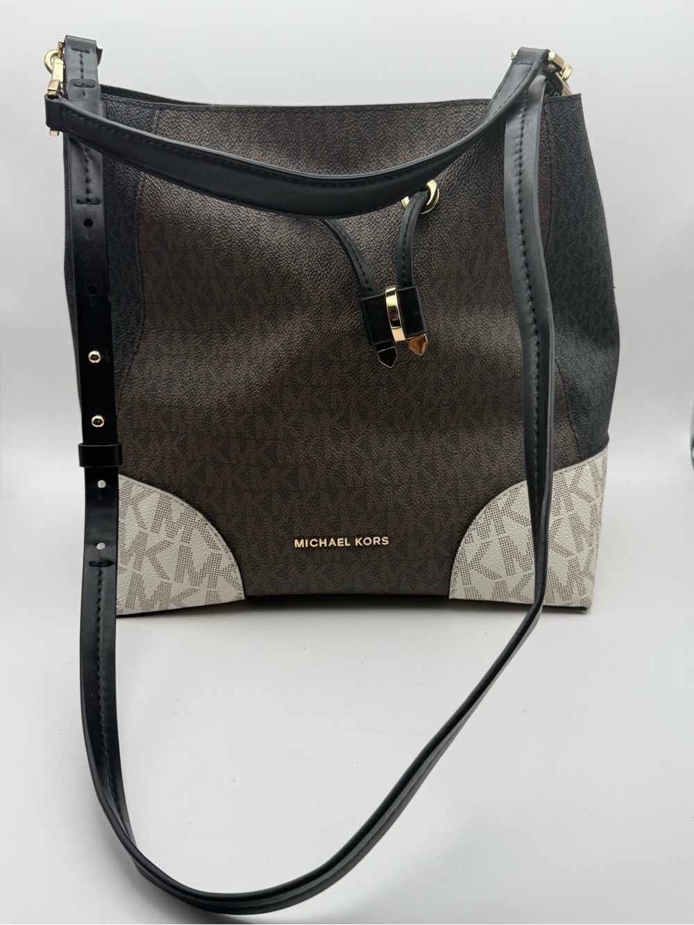 Michael Kors Brown and Black Signature Logo Bucket Shoulder Bag